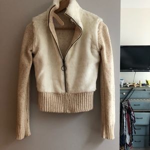 Reversible faux fur sweater jacket. Ivory. Luxe.